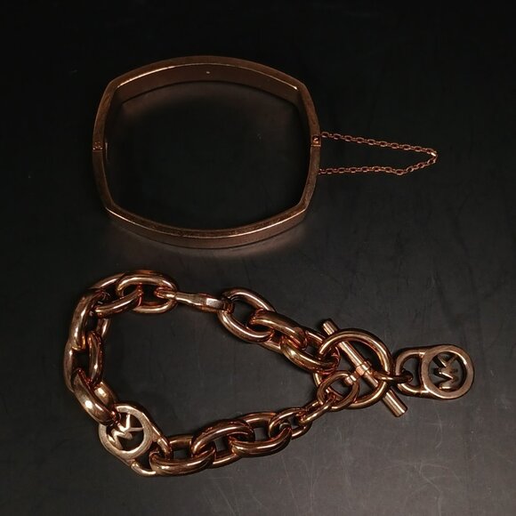 Michael Kors Rose Gold Tone Link Chain & Bangle Bracelet Set 8"/2.25" 139.6g - Picture 8 of 16